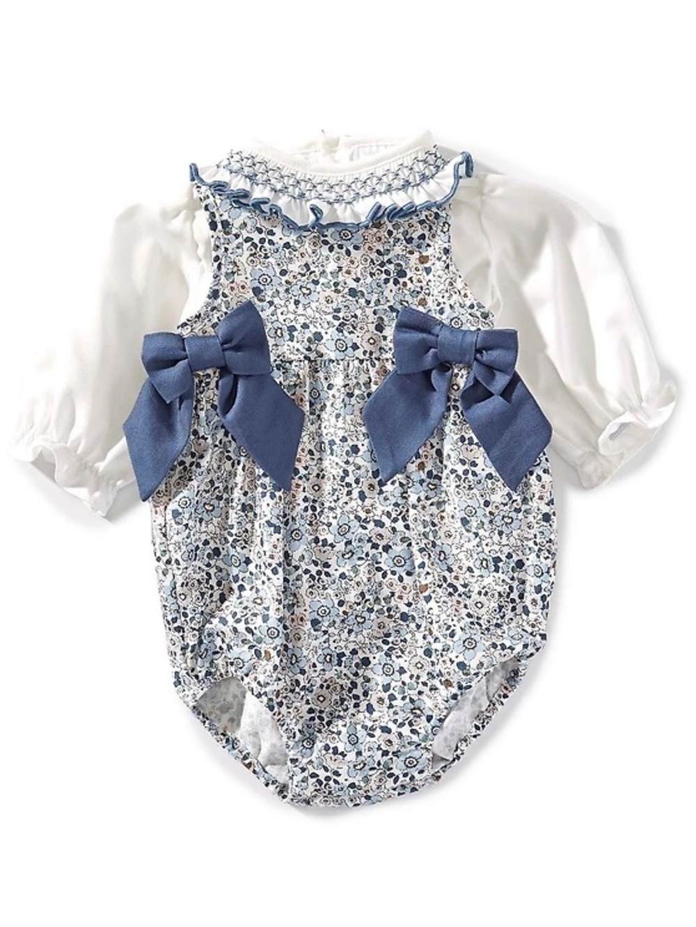 NWT Edgehill Collection Baby Girls Side-Tie Floral Bubble & Long Sleeve Top Set